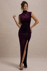 Abilene | Port Velvet High-Neck Split Maxi Dress